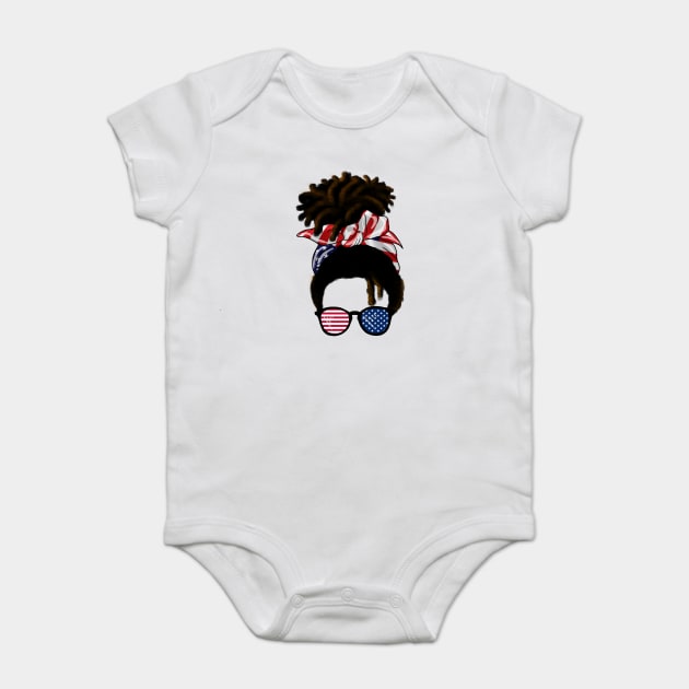 Afro American Woman hair with usa colors, Messy Hair Baby Bodysuit by logiamerch
